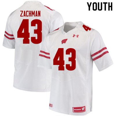 Youth Wisconsin Badgers NCAA #43 Preston Zachman White Authentic Under Armour Stitched College Football Jersey WB31H80PI